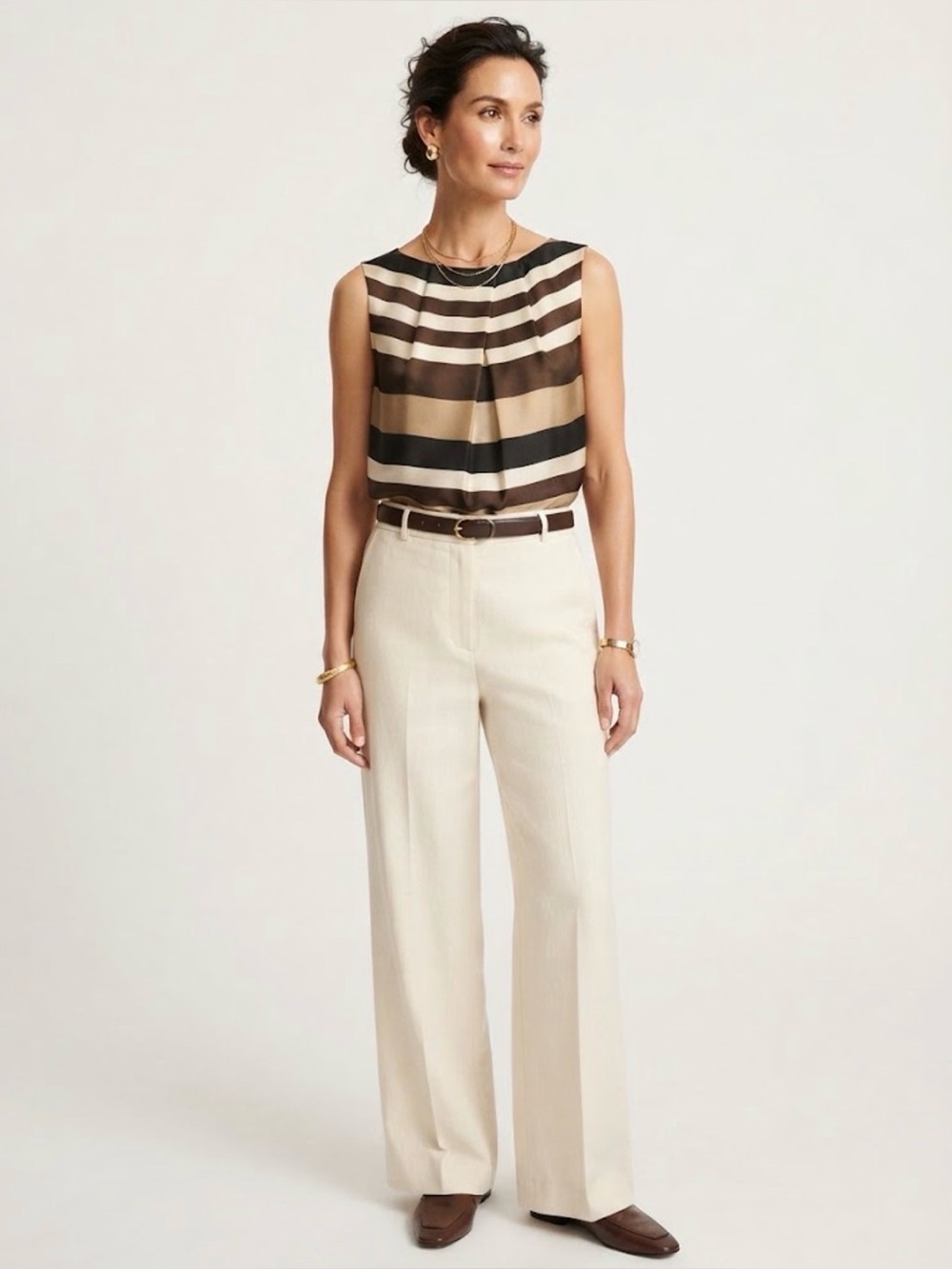 Tory Burch 100% Silk Striped Pleated Sleeveless Blouse Size 10